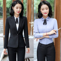 Áo Blazer + Quần Mới Nữ Dài Tay Phù Hợp Với Công Sở Thanh Lịch Cao Cấp Không Bỏng & Chống Nhăn Vải Đồng Phục Phỏng Vấn Khách Sạn Ol Bộ Văn Phòng Mặc