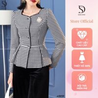 Áo blazer thiết kế DORIS cổ tròn chiết eo hoạ tiết caro sang trọng lịch sự tặng kèm hoa cài A2259