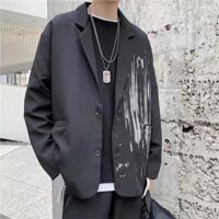 Áo Blazer Vest Nam Nữ Hàn Quốc 2 Lớp Form Rộng Dài Tay Dáng Unisex Màu Đen Chali Men AB002