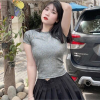 ÁO BLINGGG ĐÁ Croptop CỔ TRÒN, Áo thun body kim tuyến, áo thun cộc tay cổ tròn tôn dáng sang chảnh.Women'ss Clothing