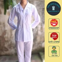 Áo blouse (blu) y tá dài tay nam/nữ vải lon Nhật, vải thô trắng