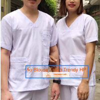 Áo blouse nam nữ cổ tim chất mát - áo blu nam nữ cỗ chữ V cho bác sĩ, y tá, dược sĩ