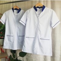 Áo blouse NAM NỮ tay ngắn cổ mao viền bích cho dược sĩ, điều dưỡng vải Kate Silk mịn đẹp