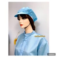 Áo blouse phòng sạch vải caro dài tay màu xanh_ Hình chụp thật