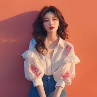 Áo blouse tay phồng với viền xếp nếp