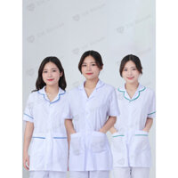 Áo blouse trắng bo tròn cổ nữ tính, xinh xắn cho y tá, điều dưỡng, dược sỹ, spa, thẩm mỹ viện