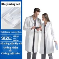 Áo Blouse trắng dáng dài cộc tay áo lab cho bác sĩ, phòng thí nghiệm, kỹ thuật viên spa, thẩm mỹ viện, phòng khám