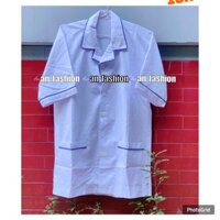 Áo Blouse trắng viền xanh điều dưỡng, dược sĩ vải dày dặn cao cấp _ Hình chụp thật