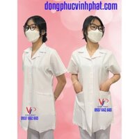 Áo Blouse Y Tá Điều Dưỡng- Áo Blouse Trắng tay Ngắn Vải Cotton Cao Cấp Nữ Nhà Thuốc Bác Sĩ - Hình Thật