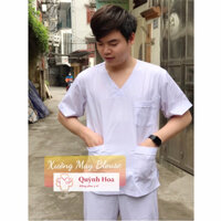 Áo blu cổ tim cho NAM màu trắng - áo blouse trắng cổ tim nam