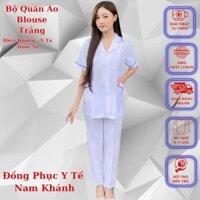 Áo Blue, trắng Dáng Ngắn Ngang Đùi Dài Tay, Cộc Tay Vải cotton Cao Cấp, Áo Y Tá, Dược Sĩ, Điều Dưỡng