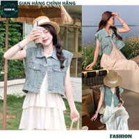 Áo bò croptop gile thời trang nữ - Áo khoác jean 3 lỗ dáng ngắn màu xanh trẻ trung năng động - FASHION AKB15