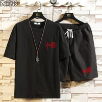 Áo / bộ đồ phong cách Trung Quốc Bộ đồ nửa tay nam mùa hè Áo thun nửa tay cỡ lớn dành cho thanh thiếu niên Quần nửa tay Bộ đồ hai mảnh xingzhe.my20250316