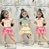 Áo Bò Mềm+ Chân Váy Xòe 2 Tầng Xinh Xắn Bé Gái 10-30kg