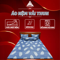Áo Bọc Nệm Vải Thun 2 Mặt Có Khóa Kéo Họa Tiết Lông Vũ - Mềm Mịn, Mát Mẻ, Bền Bỉ - Á Châu