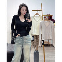 Áo body nữ cổ tim tay dài chất thun co dãn NT10286