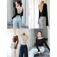 Áo bodysuit cổ thuyền trơn tay dài basic tôn dáng