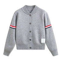 Áo Bomber Dáng Croptop, Áo Khoác Len Tăm Dày Dặn, Áo Len Cadigan Thom Brown Kiểu Dáng Hàn Quốc Mẫu Mới 2025