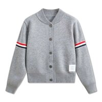 Áo Bomber Dáng Croptop, Áo Khoác Len Tăm Dày Dặn, Áo Len Cadigan Thom Brown Kiểu Dáng Hàn Quốc Mẫu Mới 2025