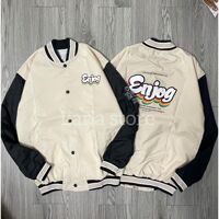 Áo Bomber Dù ENJOG Chất Dù 2 Lớp Dày Đẹp Form chuẩn Unisex Nam Nữ Couple - Kem,L  &lt; 65kg, &lt; 1m6