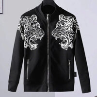 Áo Bomber Hổ Trắng Đính Đá Philipp | Áo Khoác Nỉ Logo QP Dày Dặn Dáng Rộng Nam Nữ