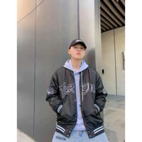 Áo Bomber Jacket áo Dù 2 Lớp STURDUR Unisex Nam Nữ Cao Cấp - TQRONA ĐEN - L &amp;lt 55kg