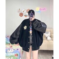 Áo bomber nam nữ phối tay da bo gấu chữ A thời trang hàn quốc