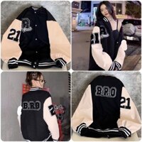 Áo Bomber Nỉ 21 Bro Đen Tay Pha Sữa Nổi Chữ