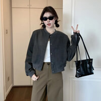 Áo bomber nỉ dạ nữ dáng croptop Ciberti , áo khoác dạ nữ dáng ngắn