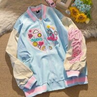 Áo bomber nữ form rộng thêu họa tiết trái tim áo khoác bóng chày thời trang ulzzang