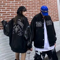 Áo Bomber Unisex FOR GET , Áo Khoác Bomber Nam Nữ Phối Tay Da cao cấp 2023