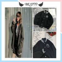 Áo Bomber Unisex form rộng logo in nổi thời trang - Áo khoác thun nỉ trơn nam nữ dài tay Cục chất AK11