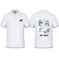 Áo bóng bàn YONEX dành cho nam và nữ, dáng rộng và thoải mái, cổ áo Polo thấm mồ hôi, áo thể thao cầu lông in hình "Doremon"