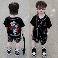 Áo bóng chày cộc tay chorme heart bé trai , bé gái ,áo sơ mi bóng chày cotton uniex , MOUSE KIDS(33)