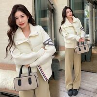 Áo bông cổ đứng cảm giác cao cấp của tôi Áo khoác mẫu ngắn dệt kim dày dặn ghép nối cảm giác thiết kế mẫu mới mùa đông 2024 cho nữ ht
