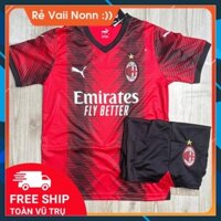 Áo Bóng Đá CLB AC Milan Tay Ngăn 2023 - Chuẩn Mẫu Thi Đấu - Vải Polyester Gai Thái