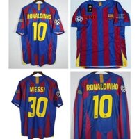 Áo bóng đá cổ điển Barcelona 2005-06 10 RONALDINHO 30 MESSI áo sân nhà dài tay