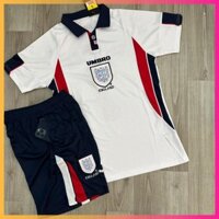 Áo Bóng Đá Đội Tuyển Anh 1998 Tay Ngắn Phong Cách Retro - Quần Có Túi - Vải Polyester Thái .