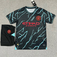 Áo bóng đá Mancity đen sấm sét vải gai thái thấm hút mồ hôi