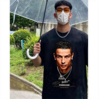 Áo bóng đá ngôi sao bóng đá Cristiano Ronaldo, áo thun cotton ngắn tay in hình châu Âu và Mỹ, áo thun nam, thương hiệu hợp thời trang, bóng đá rộng đường phố, đường viền cổ nhỏ, áo thun