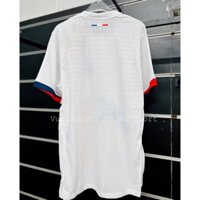 Áo bóng đá player logo cao su non clb PSG 24/25 sân khách màu trắng họa tiết xanh đỏ in ấn theo yêu cầu