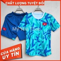 Áo bóng đá trẻ em đội tuyển việt nam màu xanh ngọc size cỡ nhỏ cho bé dưới 45kg vải mè thái - my thể thao