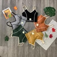 Áo bra 2 dây chỉ viền hoa cúc trắng tập gym, thể thao, yoga - Áo lót hai dây ôm body dáng croptop thấm hút mồ hôi - Cam - Free size