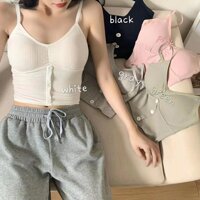 ÁO BRA 2 DÂY CROPTOP LEN TĂM 3 KHUY - 2079 - HỒNG