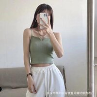 Áo bra 2 dây mongterghi cổ khuyết chữ V ccachs điệu ôm body có mút ngực loại 1 hàng quảng Châu, Áo hai dây kiểu b - Xanh Rêu,free