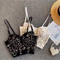 Áo bra bralette lót thêu hoa hai dây croptop