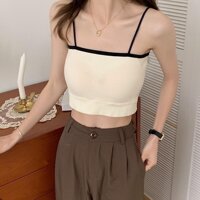 Áo bra cotton tăm gam màu pastel quyến rũ có mút đệm ngực - Áo 2 dây croptop tập gym, yoga - Màu Trắng Be,Freesize <52kg