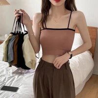 Áo bra cotton tăm gam màu pastel quyến rũ có mút đệm ngực - Áo 2 dây croptop tập gym, yoga - Màu xanh dương,Freesize <52kg