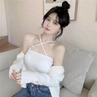 Áo Bra Hai Dây kiểu yếm Dáng Ngắn Thắt Nơ Lưng Phong Cách Phương Tây Thời Trang Xuân Hè 2021 Dễ Phối Đồ - Trắng