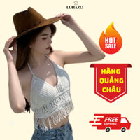 Áo bra hai dây nữ croptop dệt kim LUHAZO bikini đi biển đi du lịch có đệm ngực hở lưng phối dây đan sau lưng  A-27